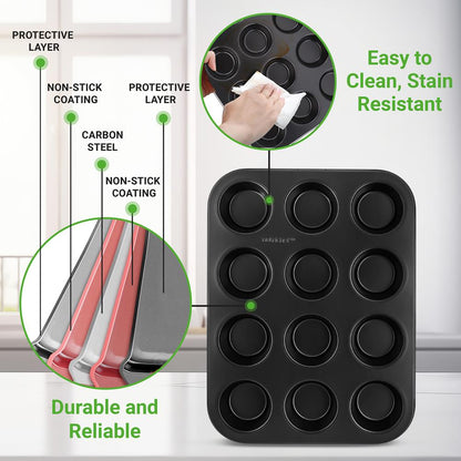 Muffin Pans 2-Pack Nonstick Carbon Steel 12-Cup with Liners