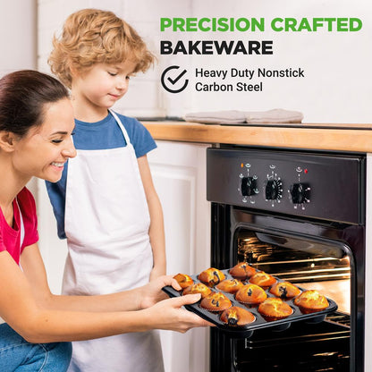 Muffin Pans 2-Pack Nonstick Carbon Steel 12-Cup with Liners