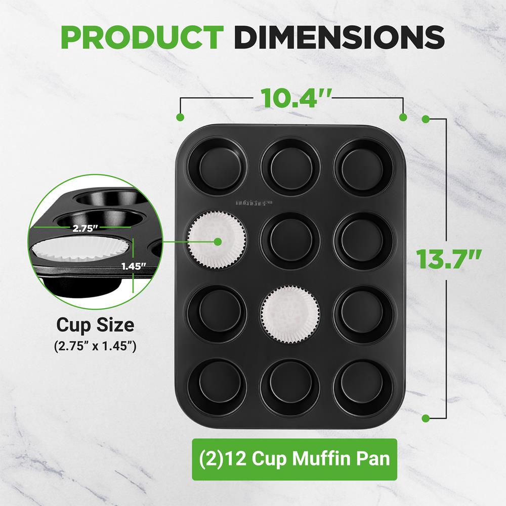 Muffin Pans 2-Pack Nonstick Carbon Steel 12-Cup with Liners - Thumbnail 2