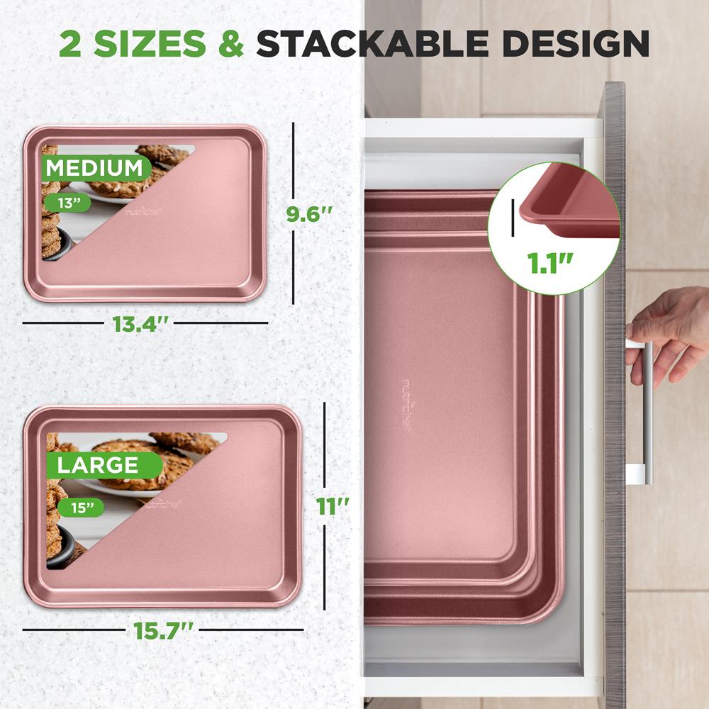 2-Piece Nonstick Cookie Sheets Set, Carbon Steel, Rose Gold – Pyle USA