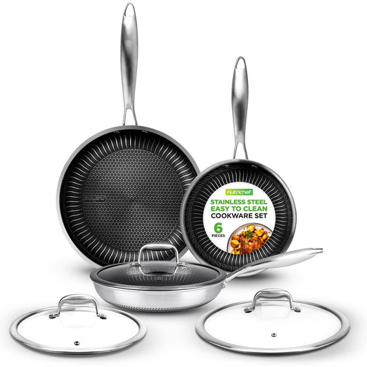 6-Piece Non-Stick Frying Pan Set, Quick Heat, Tri-Ply Stainless Steel