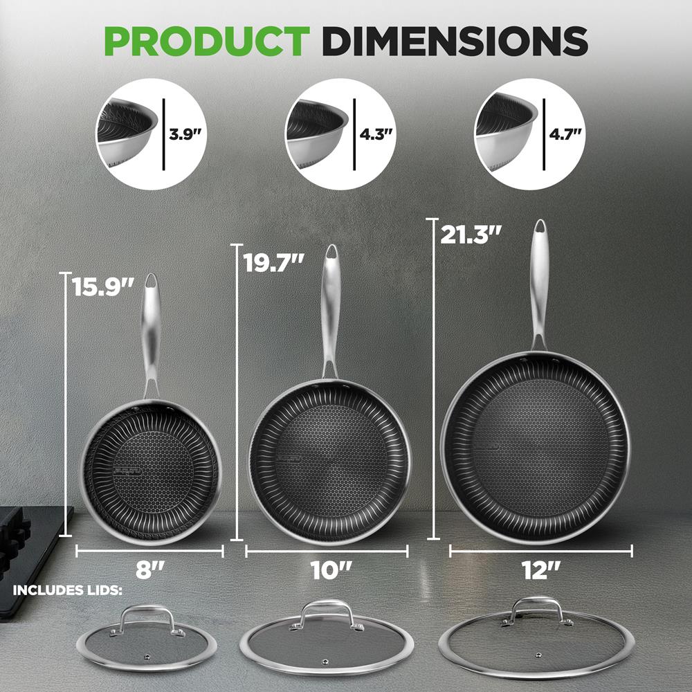 6-Piece Non-Stick Frying Pan Set, Quick Heat, Tri-Ply Stainless
