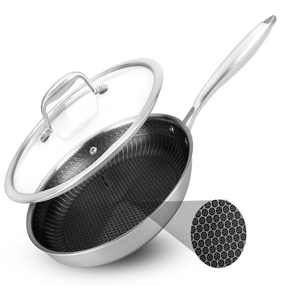 10" Stainless Steel Frying Pan, Non-Stick, Scratch-Resistant, w/Glass Lid