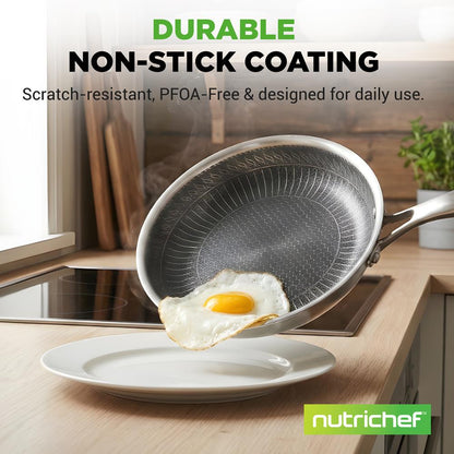 10" Stainless Steel Frying Pan, Non-Stick, Scratch-Resistant, w/Glass Lid