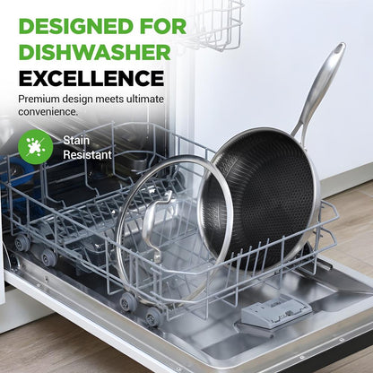 10" Stainless Steel Frying Pan, Non-Stick, Scratch-Resistant, w/Glass Lid