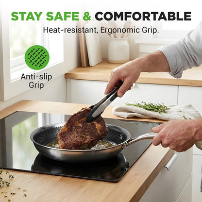 10" Stainless Steel Frying Pan, Non-Stick, Scratch-Resistant, w/Glass Lid