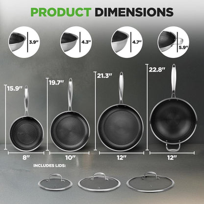 7-Piece Nonstick Frying Pan Set & Wok, Quick Heat, Stainless Steel