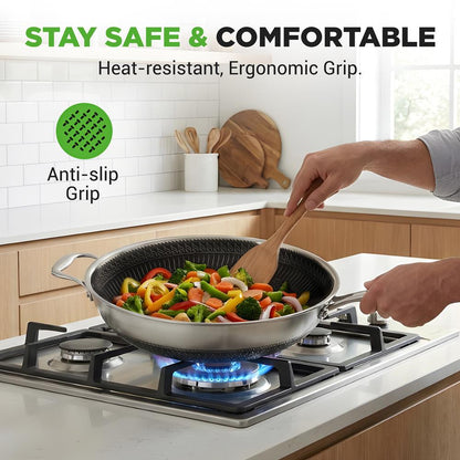 7-Piece Nonstick Frying Pan Set & Wok, Quick Heat, Stainless Steel