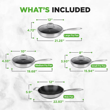 7-Piece Nonstick Frying Pan Set & Wok, Quick Heat, Stainless Steel