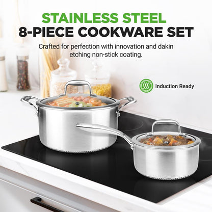 8-Piece Cookware Set, Quick Heat, Triply Stainless Steel, Non-Stick