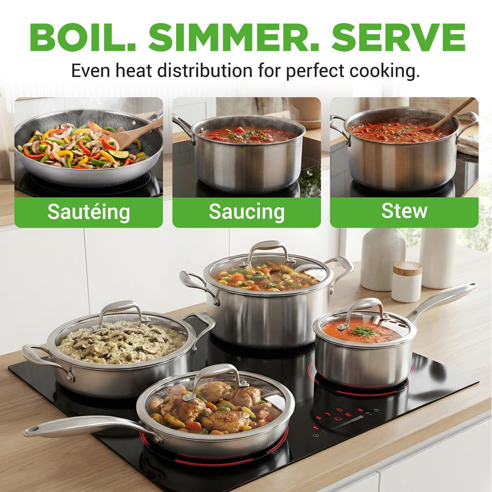 8-Piece Cookware Set, Quick Heat, Triply Stainless Steel, Non