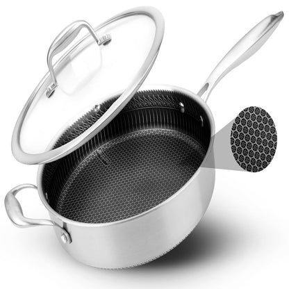 Deep Frying Pan 3.4QT Non-Stick Stainless Steel Scratch-Resistant