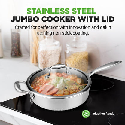 Deep Frying Pan 3.4QT Non-Stick Stainless Steel Scratch-Resistant