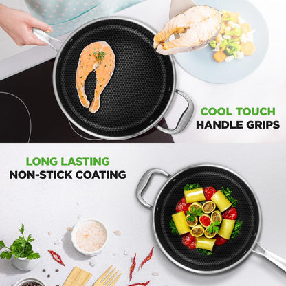 Deep Frying Pan 3.4QT Non-Stick Stainless Steel Scratch-Resistant