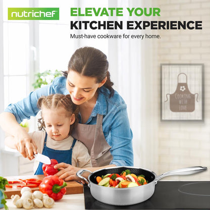 Deep Frying Pan 3.4QT Non-Stick Stainless Steel Scratch-Resistant