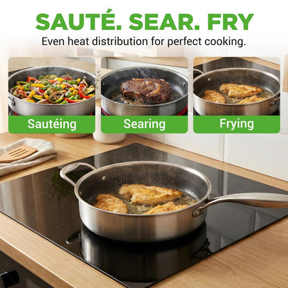 Deep Frying Pan 3.4QT Non-Stick Stainless Steel Scratch-Resistant