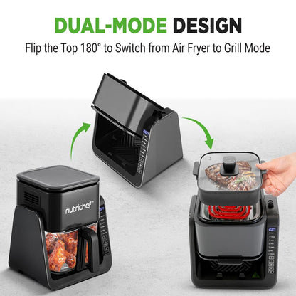 4 QT Air Fryer & Grill, 7-in-1, Glass Pot, Digital Control, Black