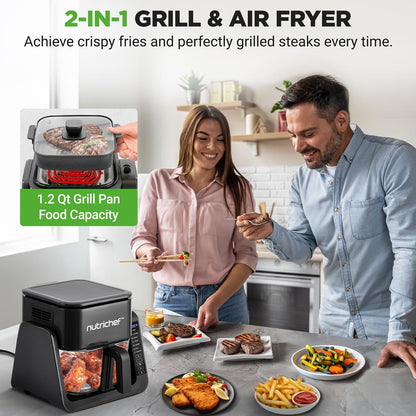 4 QT Air Fryer & Grill, 7-in-1, Glass Pot, Digital Control, Black