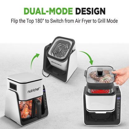 4 QT Air Fryer Grill Combo, Even Cooking, Glass Pot, White