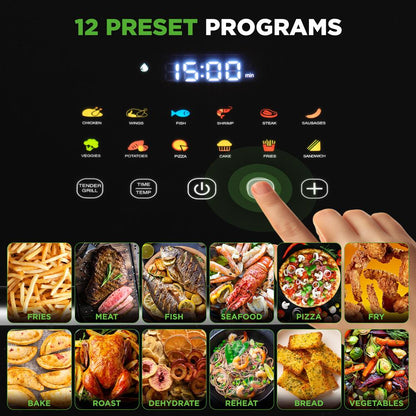 6L Electric Air Fryer & Steamer, 12 Presets, Transparent Window