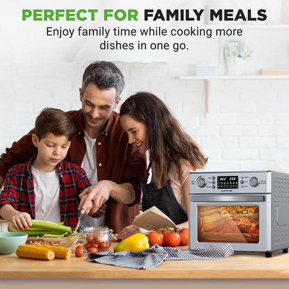 26L Electric Air Fryer Oven, Rotisserie, 1700W, 10 Presets, Silver