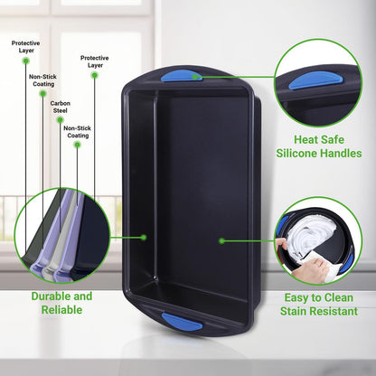 10-Piece Nonstick Bakeware Set - Easy Clean Carbon Steel, Red Handles