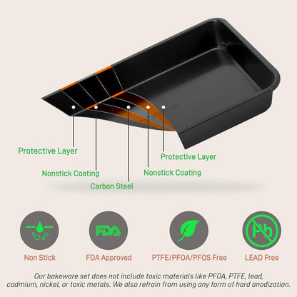 Stackable Non-Stick Bakeware Set, Easy Release Carbon Steel, Black