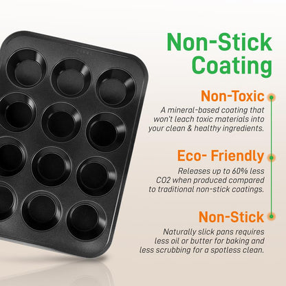 Stackable Non-Stick Bakeware Set, Easy Release Carbon Steel, Black