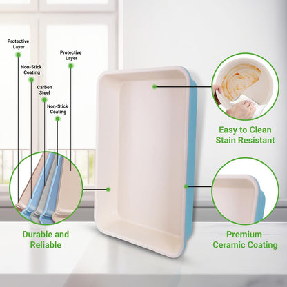 6-Piece Nonstick Bakeware Set, Ceramic Coating, Carbon Steel, Turquoise