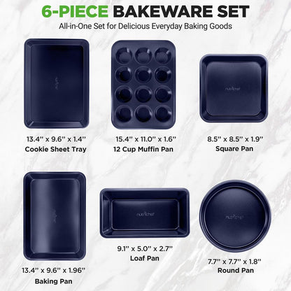 6-Piece Nonstick Bakeware Set - Easy Clean Carbon Steel, Dishwasher Safe