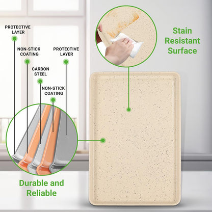 8-Piece Non-Stick Bakeware Set, Stackable Carbon Steel, Marble Cream