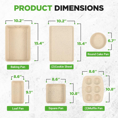 8-Piece Non-Stick Bakeware Set, Stackable Carbon Steel, Marble Cream