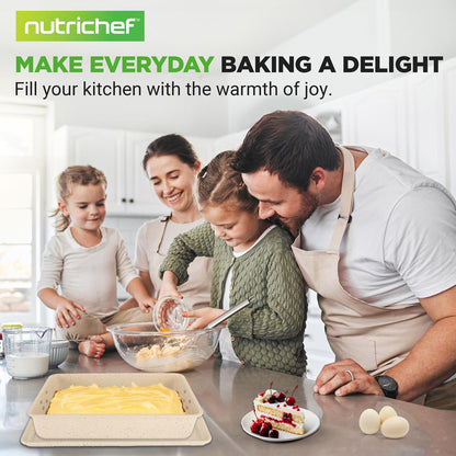 8-Piece Non-Stick Bakeware Set, Stackable Carbon Steel, Marble Cream