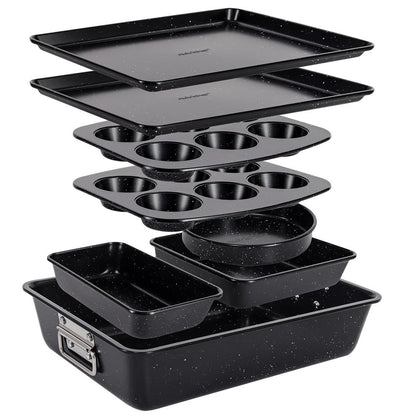 8-Piece Non-Stick Bakeware Set, Stackable Carbon Steel, Black Marble