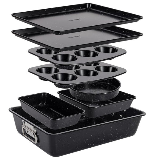 8-Piece Non-Stick Bakeware Set, Stackable Carbon Steel, Black Marble