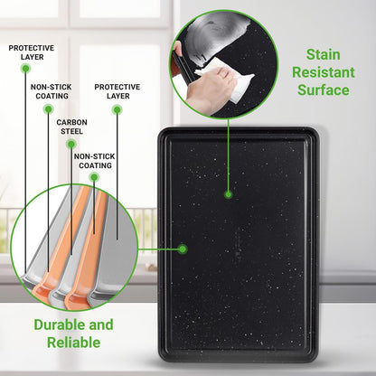 8-Piece Non-Stick Bakeware Set, Stackable Carbon Steel, Black Marble