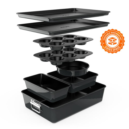 8-Piece Nonstick Bakeware Set - Easy Clean Carbon Steel, Stackable