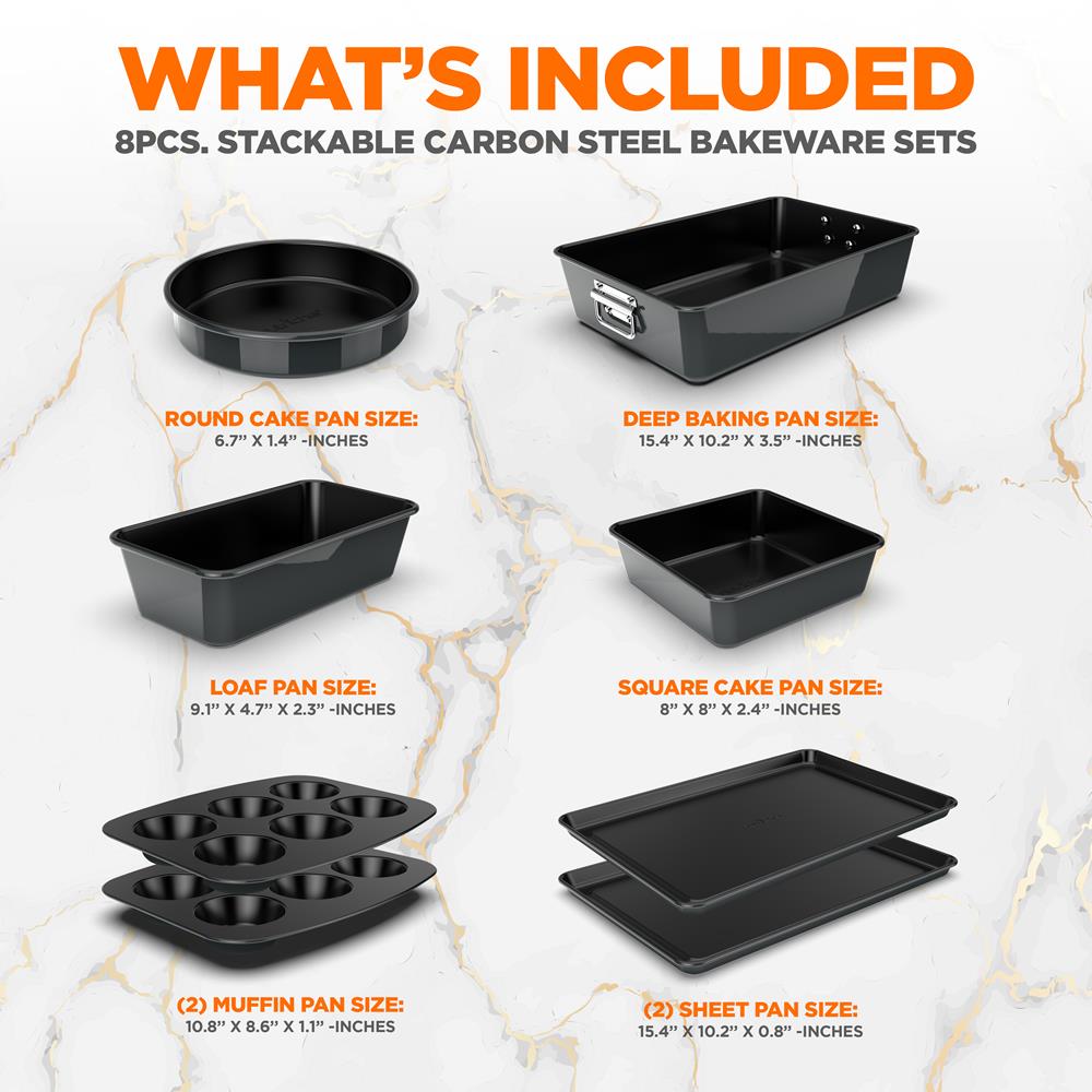 8-Piece Nonstick Bakeware Set, Carbon Steel, Copper Finish - Thumbnail 3