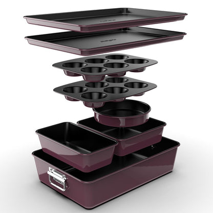 8-Piece Nonstick Bakeware Set - Space-Saving Stackable Design, Purple