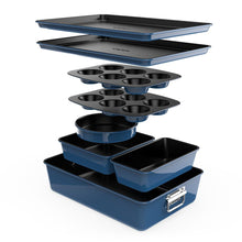 8-Piece Nonstick Bakeware Set - Space-Saving Carbon Steel, Blue