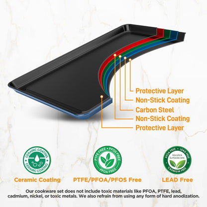 8-Piece Nonstick Bakeware Set - Space-Saving Carbon Steel, Blue