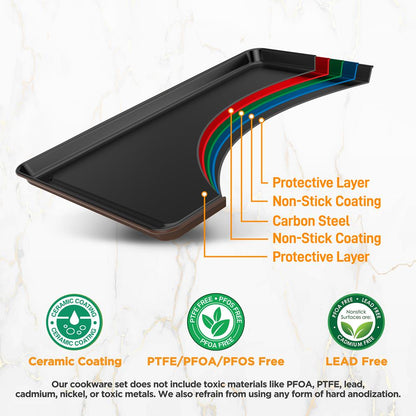 8-Piece Nonstick Bakeware Set - Space-Saving Carbon Steel, Brown