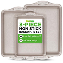 3-Piece Nonstick Cookie Sheets Set, Even Heat, Carbon Steel, Cream Marble