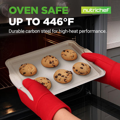 3-Piece Nonstick Cookie Sheets Set, Even Heat, Carbon Steel, Cream Marble