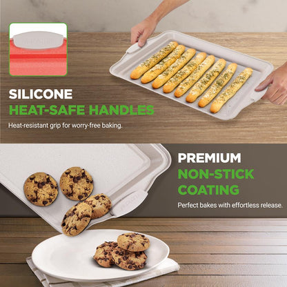 3-Piece Nonstick Cookie Sheets Set, Even Heat, Carbon Steel, Cream Marble