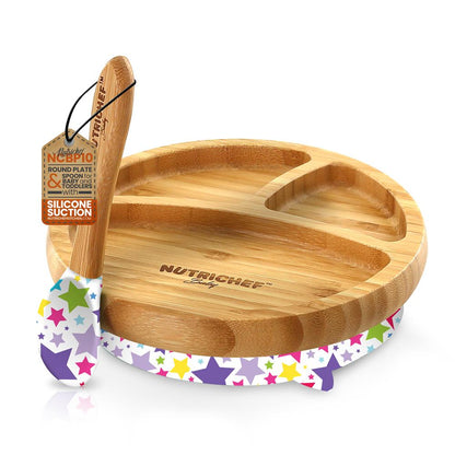 product image number 1 for NutriChef Silicone Bamboo Baby Plate & Spoon