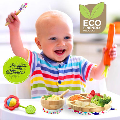 product image number 6 for NutriChef Silicone Bamboo Baby Plate & Spoon