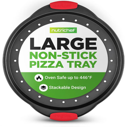 13" Nonstick Pizza Tray - Even Baking, Perforated Carbon Steel, Gray