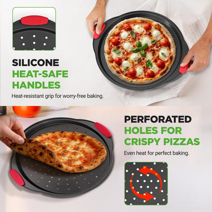2-Piece Nonstick Pizza Tray Set, Easy Release, Carbon Steel, Gray