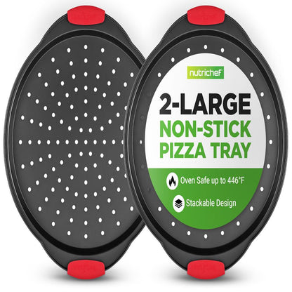 2-Piece Nonstick Pizza Tray Set, Easy Release, Carbon Steel, Gray